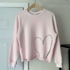 BLUE STUDIO LOS ANGELES pink cotton fray boxy cropped raglan heart pullover